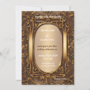 Art Deco Wedding Diamond brown and Gold Foil    In Invitation