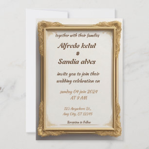 Art Deco Wedding Diamond white and Gold Foil Invitation