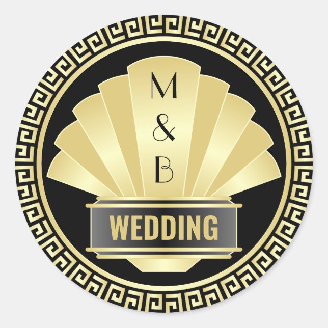 Art Deco Wedding Elegant Gold Black Great Gatsby Classic Round Sticker (Front)
