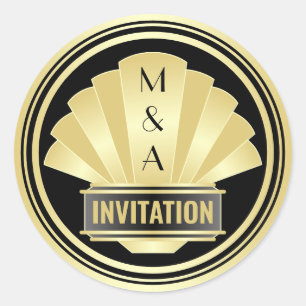 Art Deco Wedding Elegant Gold Black Great Gatsby Classic Round Sticker