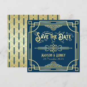 Art Deco Wedding Elegant Gold Blue Great Gatsby Save The Date