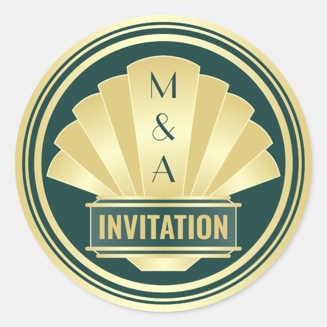 Art Deco Wedding Elegant Gold Green Great Gatsby Classic Round Sticker (Front)