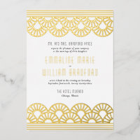 Art Deco Wedding Fan White Gold Foil Invitation
