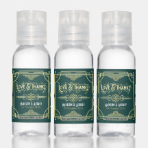 Art Deco Wedding Favour Love & Thanks Gold Green