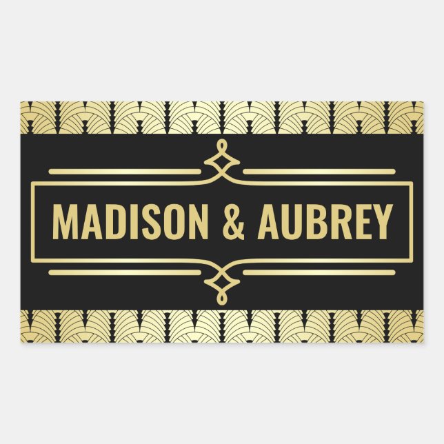 Art Deco Wedding Favour Your Name Gold Black Gatsb Sticker (Front)