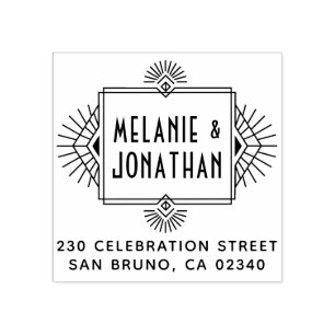 Art Deco Wedding Frame Return Address Rubber Stamp