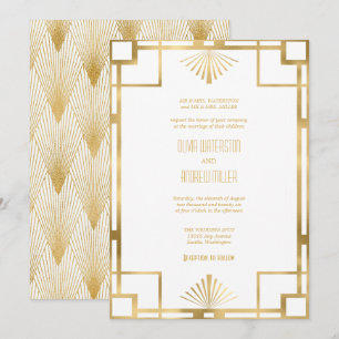 Art Deco Wedding   Gold and White Invitations