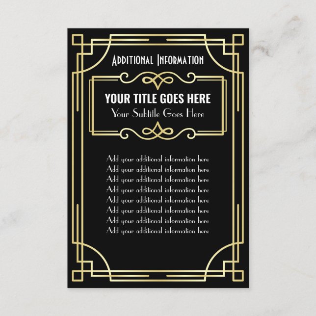 Art Deco Wedding Gold Black Additional Information Enclosure Card (Front)