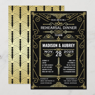 Art Deco Wedding Gold Black Rehearsal Dinner Invitation