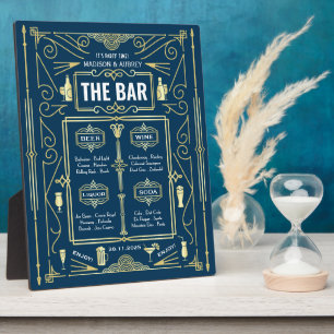 Art Deco Wedding Gold Blue Open Bar Party Menu Plaque