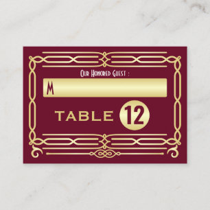 Art Deco Wedding Gold Burgundy Setting Escort Place Card