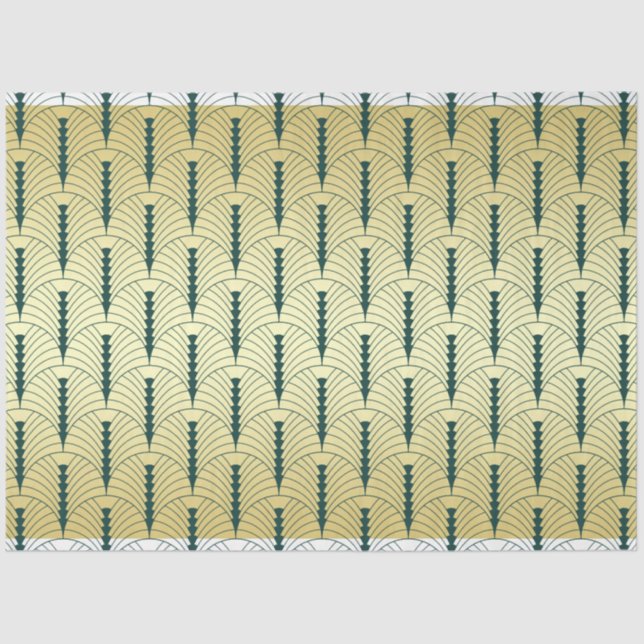 Art Deco Wedding Gold Green Palmetto Pattern Tissue Paper (Front)