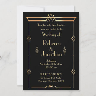 Art Deco Wedding Gold on Black Vintage Elegance Invitation