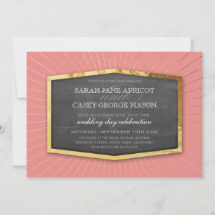 ART DECO WEDDING gold sunburst chalkboard coral Invitation