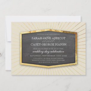 ART DECO WEDDING gold sunburst grey ivory cream Invitation
