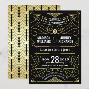 Art Deco Wedding Great Gatsby Elegant Gold Black Invitation