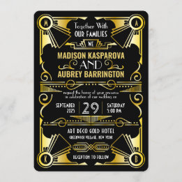 Art Deco Wedding Great Gatsby Ornate Black & Gold Invitation