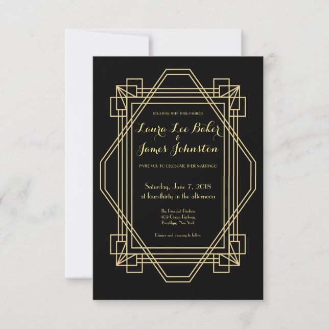 Art Deco Wedding invitation 1920s Gatsby (Front)