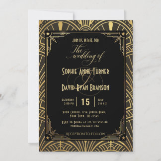 Art Deco Wedding Invitation Black Gold Elegant