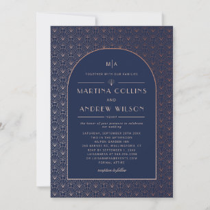 Art Deco Wedding Invitation Navy Blue