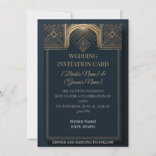 Art Deco Wedding Invitation   Navy & Gold Gatsby