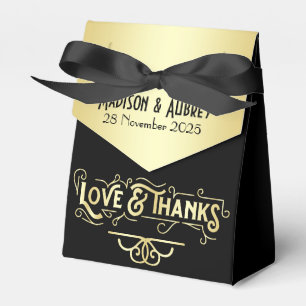 Art Deco Wedding Love & Thanks Gold Black Favour Favor Box
