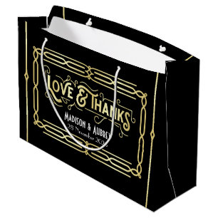 Art Deco Wedding Love & Thanks Gold Black Favour Large Gift Bag