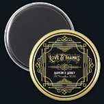 Art Deco Wedding Love & Thanks Gold Black Favour Magnet<br><div class="desc">Create your own unique Art Deco-style, Great Gatsby-inspired design featuring abstract geometric ornaments and pattern in gold with classic black background. An elegant, classy, gender neutral, all-season design perfect for discerning couples who want something different from the usual feminine, floral, pastel-toned wedding paper suites. Also great for retro-loving couples who...</div>