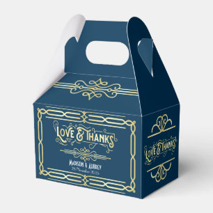 Art Deco Wedding Love & Thanks Gold Blue Favour Favor Box