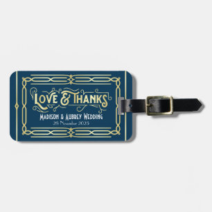 Art Deco Wedding Love & Thanks Gold Blue Favour Luggage Tag