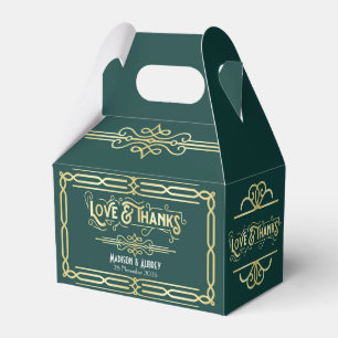 Art Deco Wedding Love & Thanks Gold Green Favour Favor Box