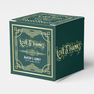 Art Deco Wedding Love & Thanks Gold Green Favour Favor Box