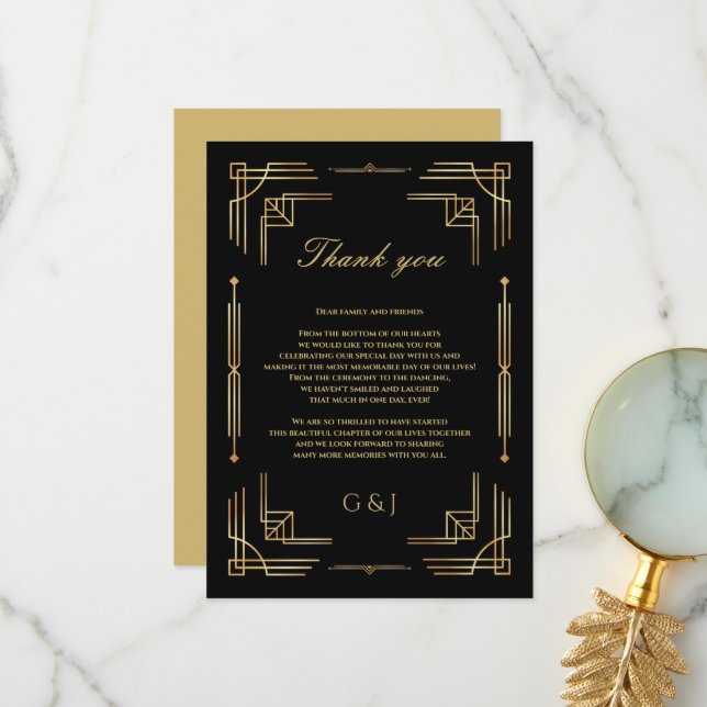 Art deco wedding luxury wedding thank you card  (Front/Back In Situ)