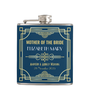 Art Deco Wedding Mother of the Bride Gold Favour Hip Flask