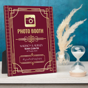 Art Deco Wedding Photo Booth Gold Burgundy Sign Plaque