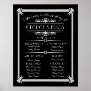 Art Deco wedding program, wedding party silver Poster