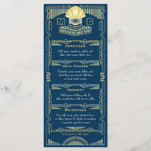 Art Deco Wedding Reception Dinner Party Gold Blue Menu