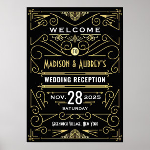 Art Deco Wedding Reception Gold Black Welcome Sign