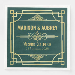 Art Deco Wedding Reception Party Bar Gold Green Napkin