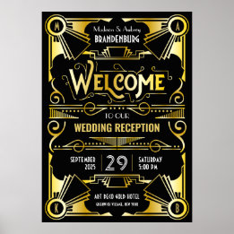 Art Deco Wedding Reception Welcome Gold & Black Poster