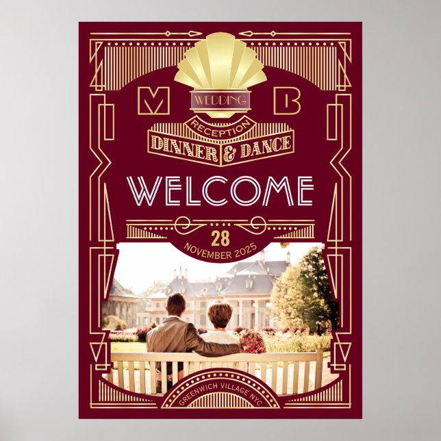 Art Deco Wedding Reception Your Photo Welcome Sign (Front)