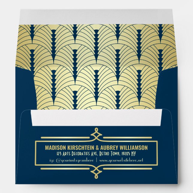 Art Deco Wedding Suite Matching Gold Blue Elegant Envelope (Back (Bottom))
