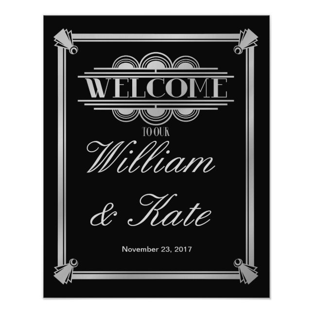 art deco, welcome to our wedding sign (Front)