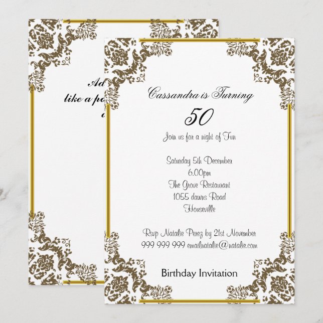 Art Deco White 50th Birthday Invitation (Front/Back)