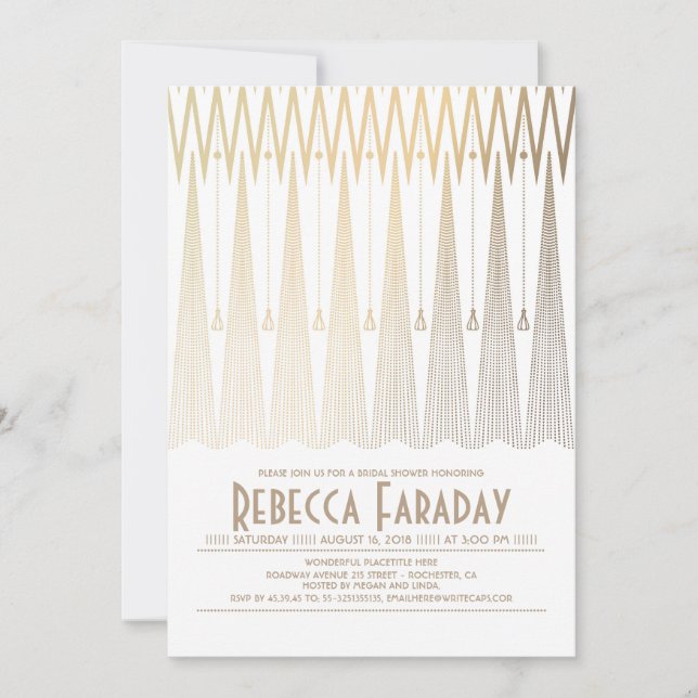 Art Deco White and Gold Gatsby Bridal Shower Invitation (Front)