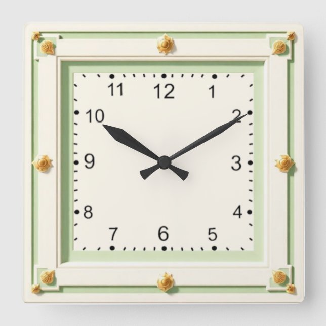 Art Deco White and Mint Square Wall Clock (Front)