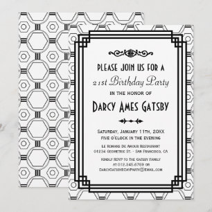 Art Deco White & Black Birthday Party Invites