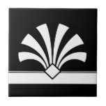 Art Deco White Black Geometric Flower Element 06 Tile<br><div class="desc">Elegant crisp white art deco style geometric flower element ornament on a black background decorative ceramic tile. Sleek chic design,  perfect for a modern or art deco retro vintage style interior.</div>