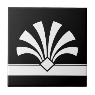 Art Deco White Black Geometric Flower Element 06 Tile