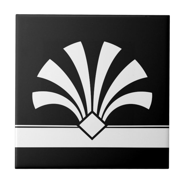 Art Deco White Black Geometric Flower Element 06 Tile (Front)